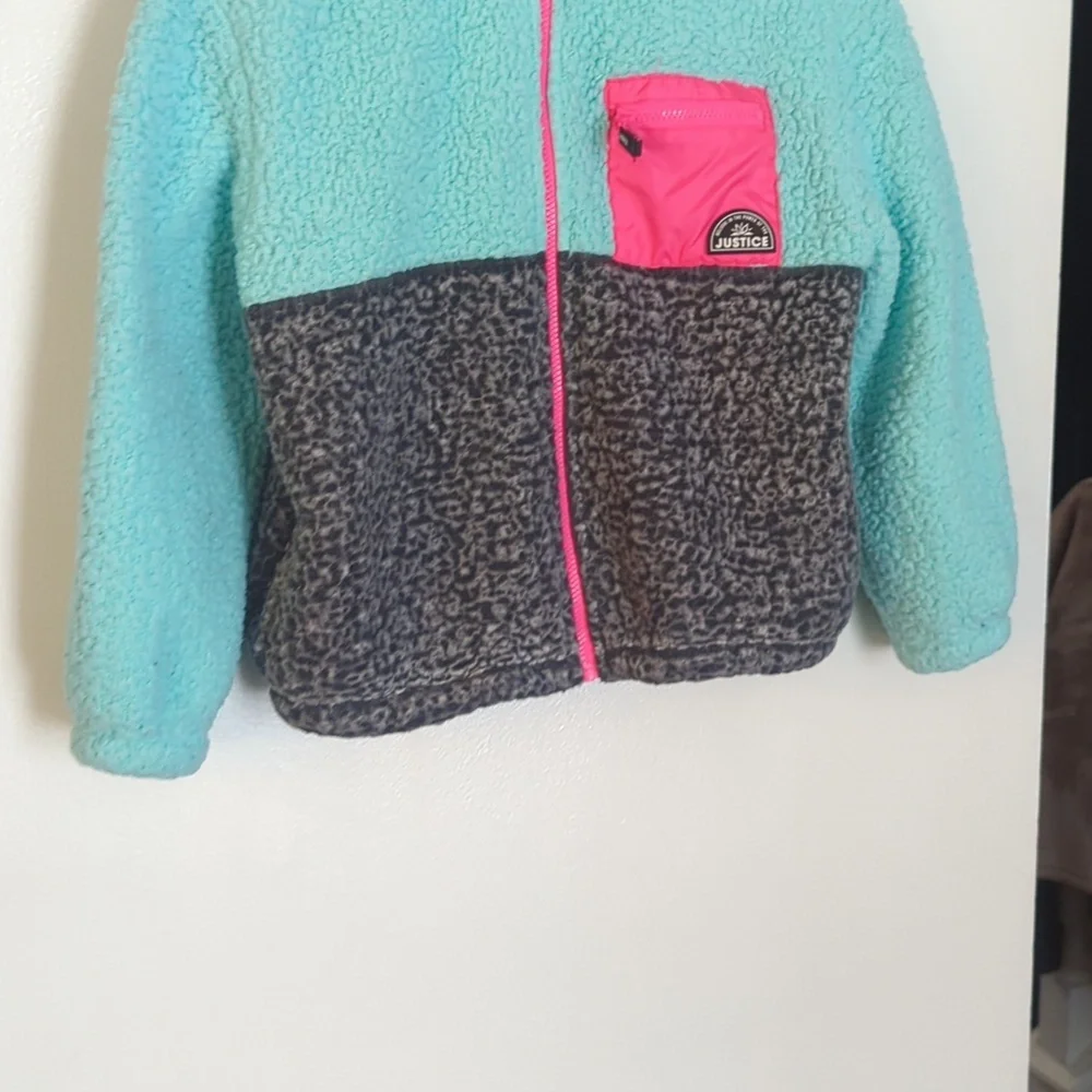 Justice‎ Fleece Blue Gray Full Zip Hooded Sweater Jacket Size L 12/14